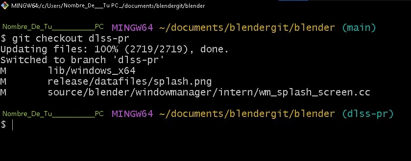 debe estar en la rama dlss-pr para compilar Blender con DLSS